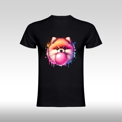 Tricou negru personalizat bumbac Fata Dama catel pomeranian "Bubble Pup" streetwear
