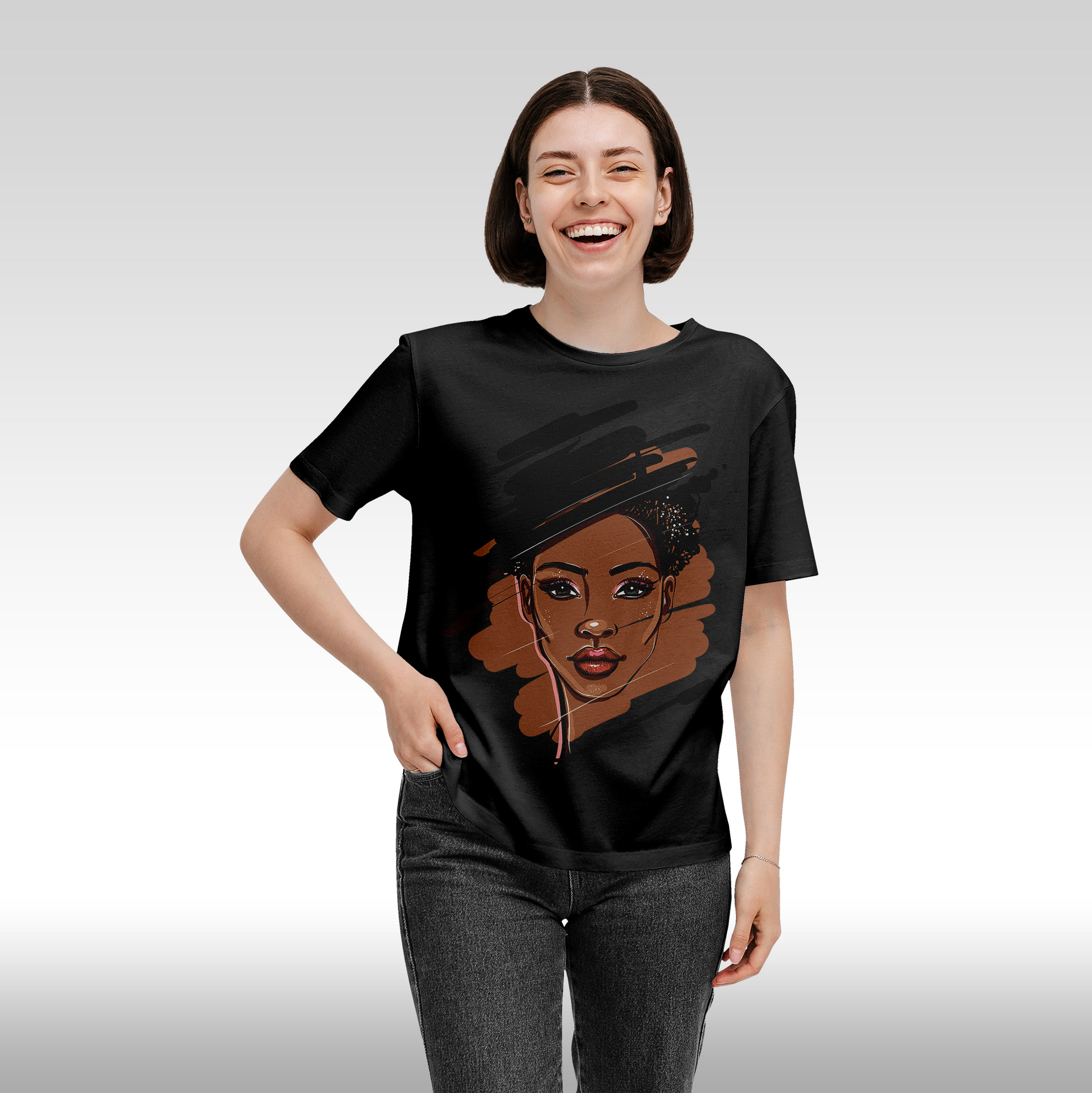 Tricou negru personalizat bumbac Fata Dama africa "Shadow Queen" streetwear
