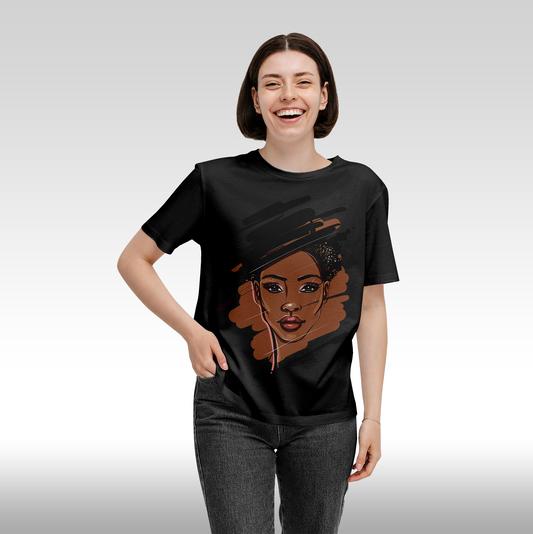 Tricou negru personalizat bumbac Fata Dama africa "Shadow Queen" streetwear
