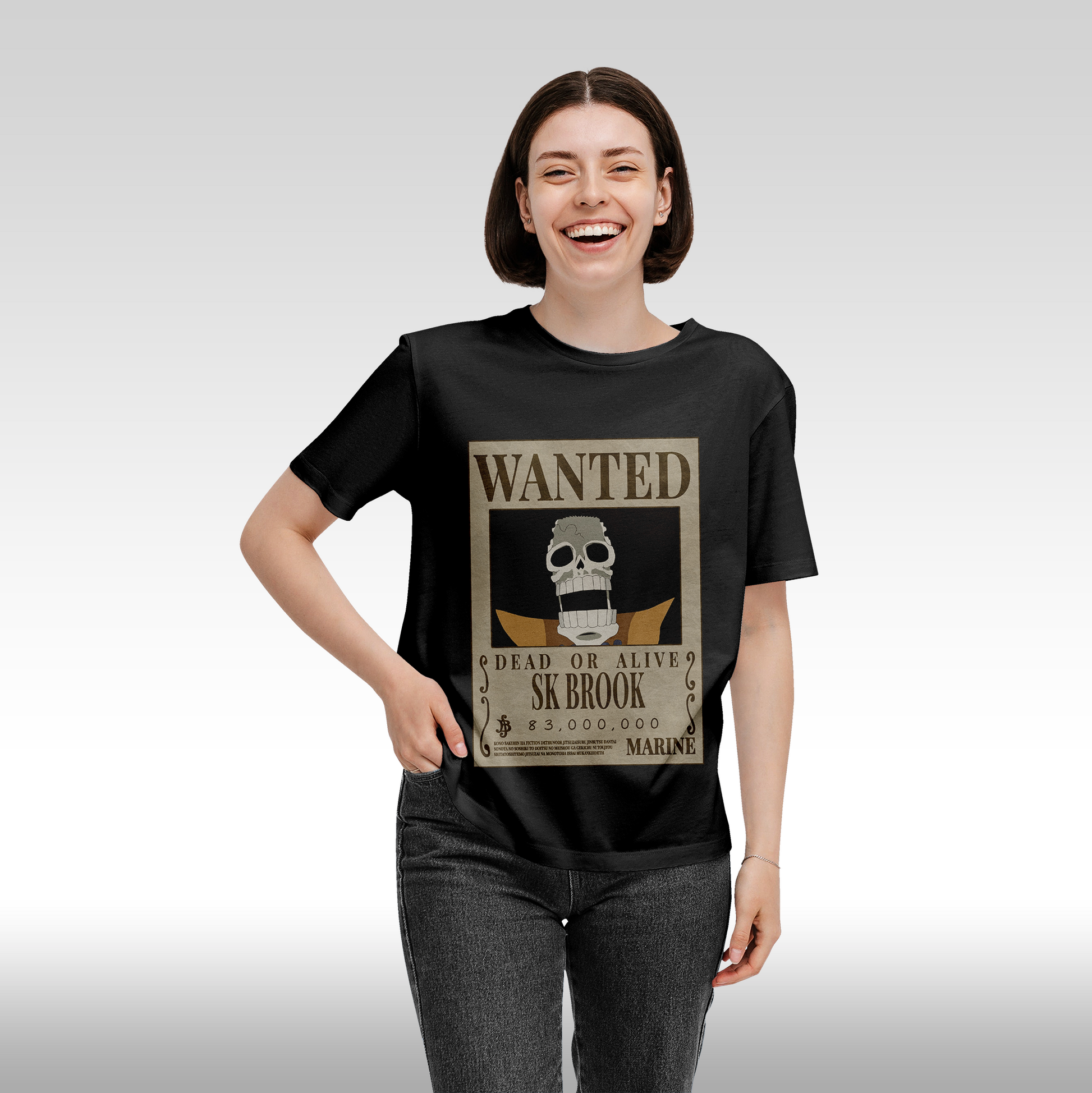 Tricou negru personalizat bumbac Fata Dama anime "WANTED : SK Brook" streetwear
