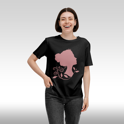 Tricou negru personalizat bumbac Fata Dama portret "Inner Bloom" streetwear
