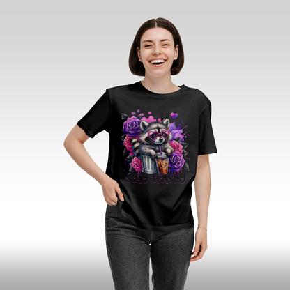 Tricou negru personalizat bumbac Fata Dama raton "Stay Trashy" streetwear
