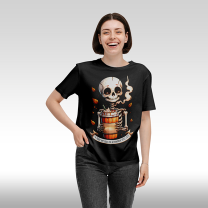 Tricou negru personalizat bumbac Fata Dama schelet "Pumpkin Spice Latte" streetwear
