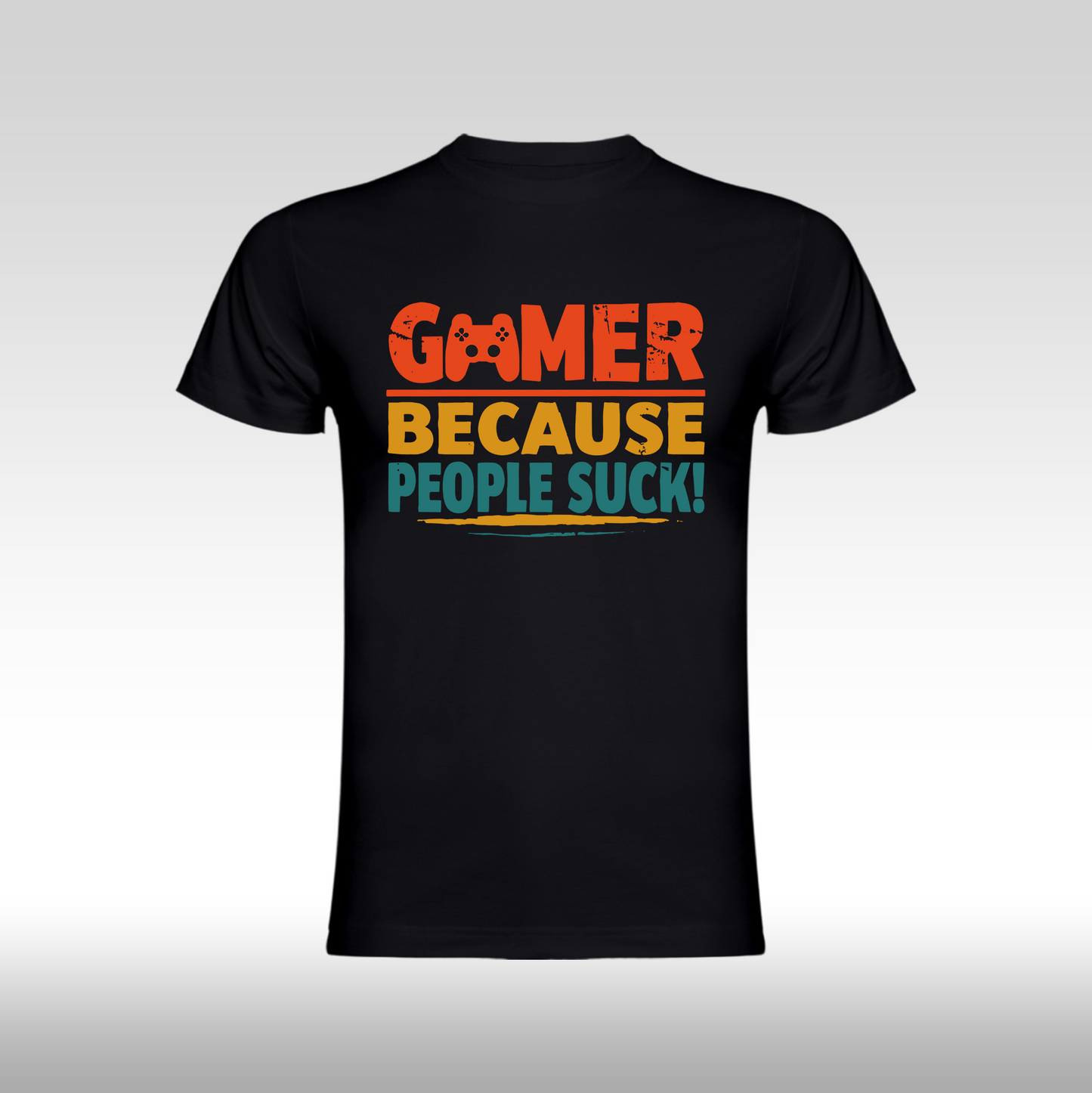 Tricou negru personalizat bumbac Fata gaming "Gamer Because People Suck" streetwear
