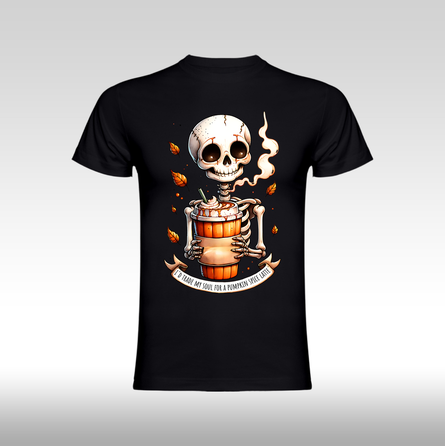 Tricou negru personalizat bumbac Fata Dama schelet "Pumpkin Spice Latte" streetwear
