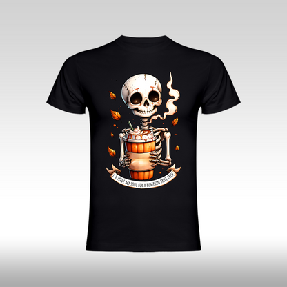 Tricou negru personalizat bumbac Fata Dama schelet "Pumpkin Spice Latte" streetwear
