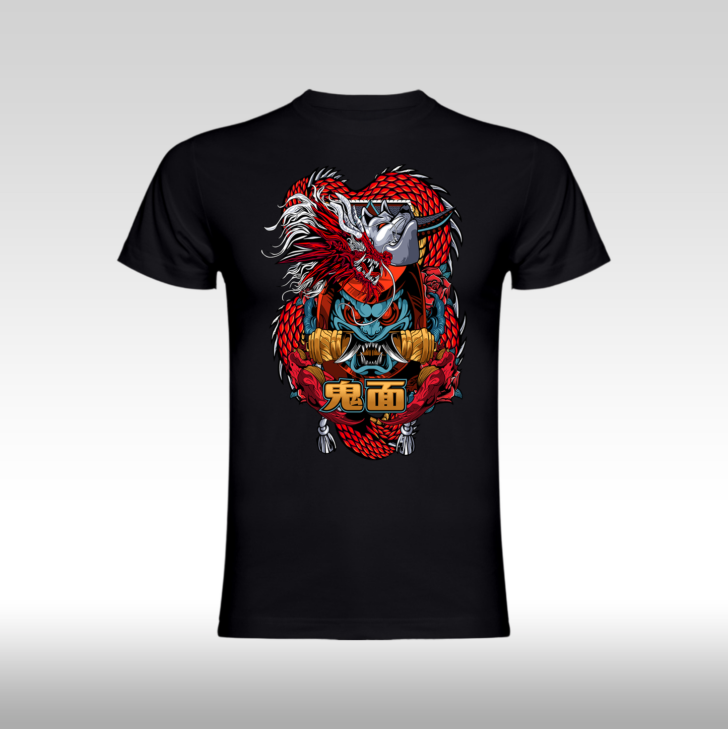 Tricou negru personalizat bumbac anime "Demon Mask" streetwear
