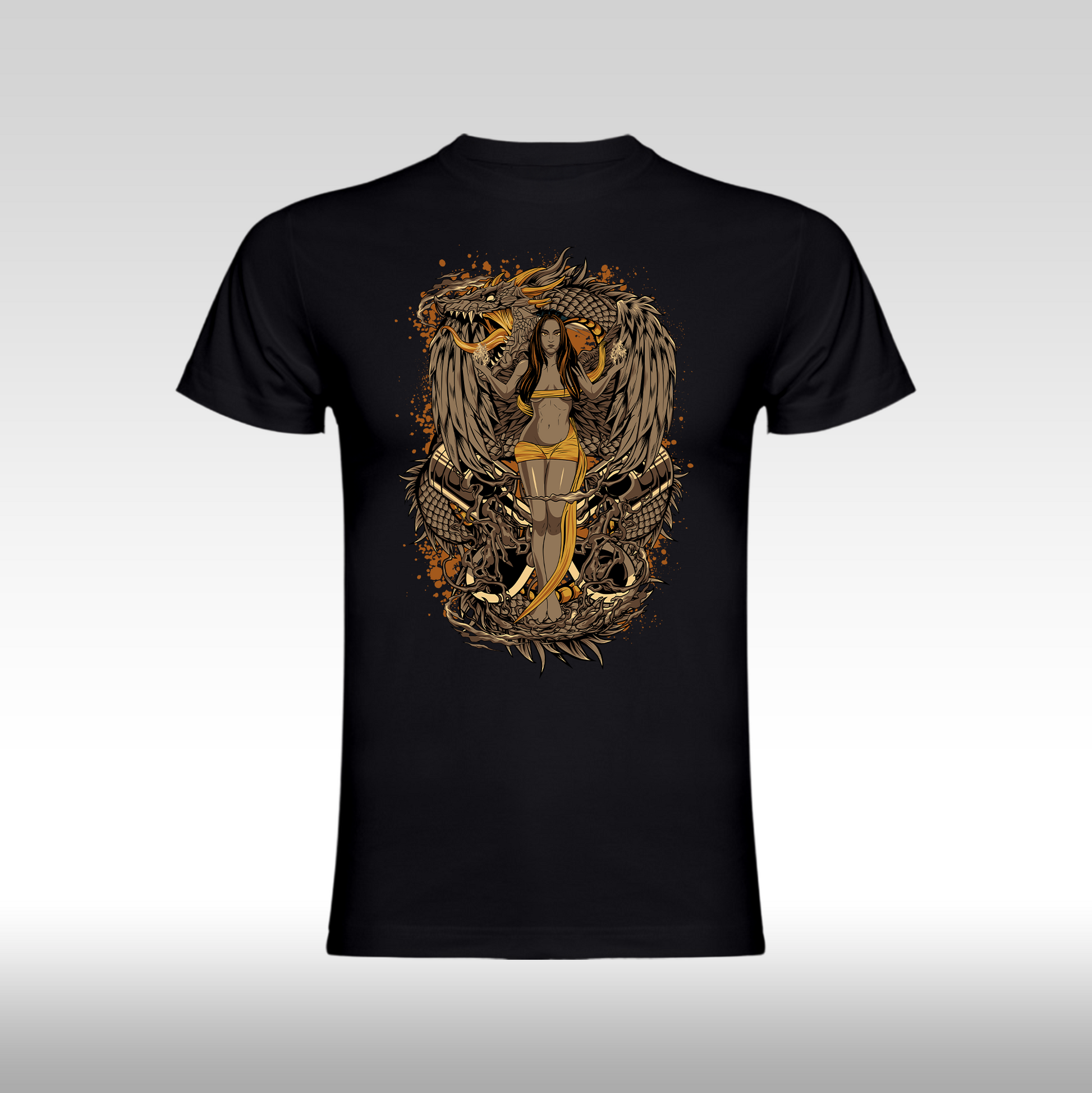 Tricou negru personalizat bumbac anime "Dragon Spirit" streetwear
