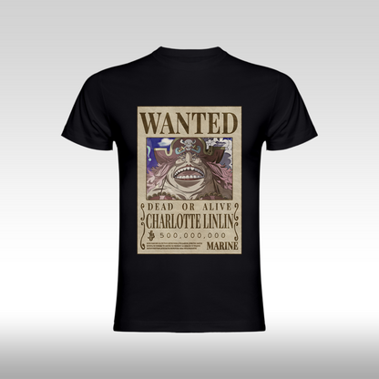 Tricou negru personalizat bumbac Fata anime "WANTED : Charlotte Linlin" streetwear
