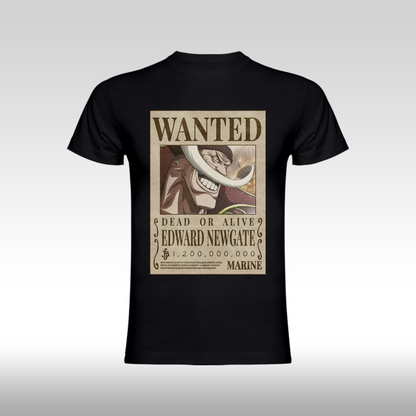 Tricou negru personalizat bumbac Fata anime "WANTED : Edward Newgate" streetwear
