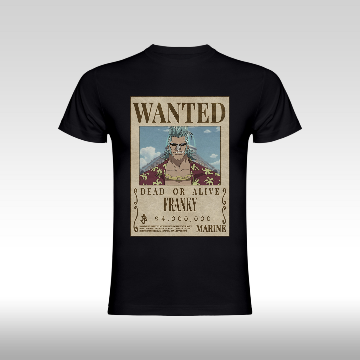Tricou negru personalizat bumbac Fata anime "WANTED : Franky" streetwear
