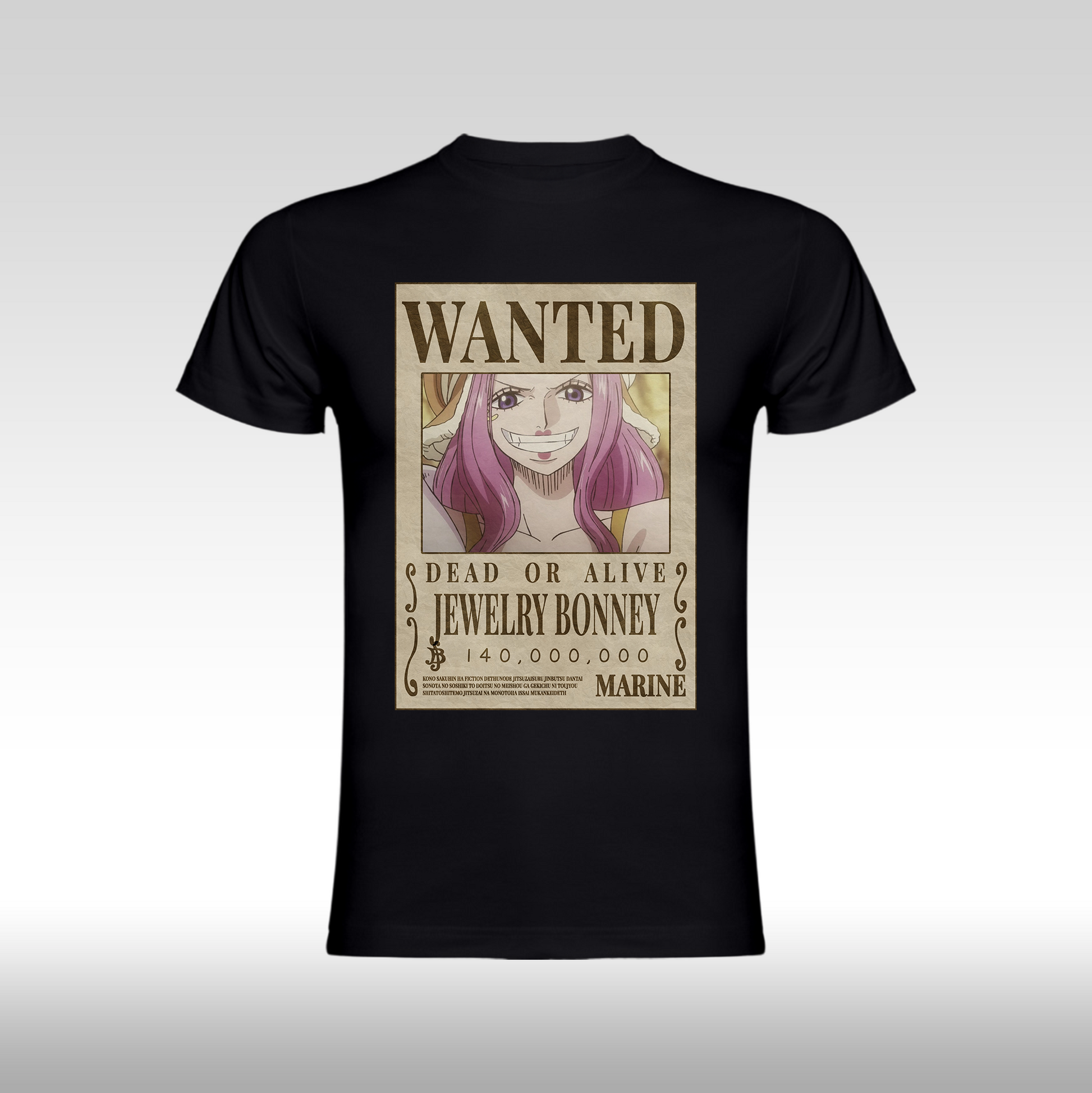 Tricou negru personalizat bumbac Fata anime "WANTED : Jewelry Bonney" streetwear
