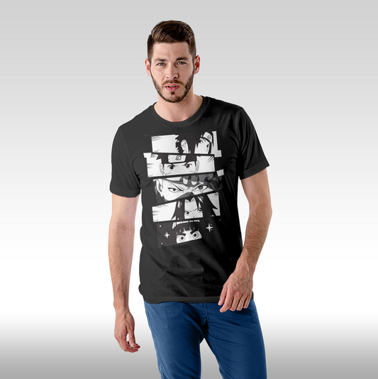 Tricou negru personalizat bumbac Fata Barbat anime "Naruto Gang" streetwear
