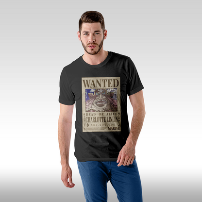 Tricou negru personalizat bumbac Fata Barbat anime "WANTED : Charlotte Linlin" streetwear
