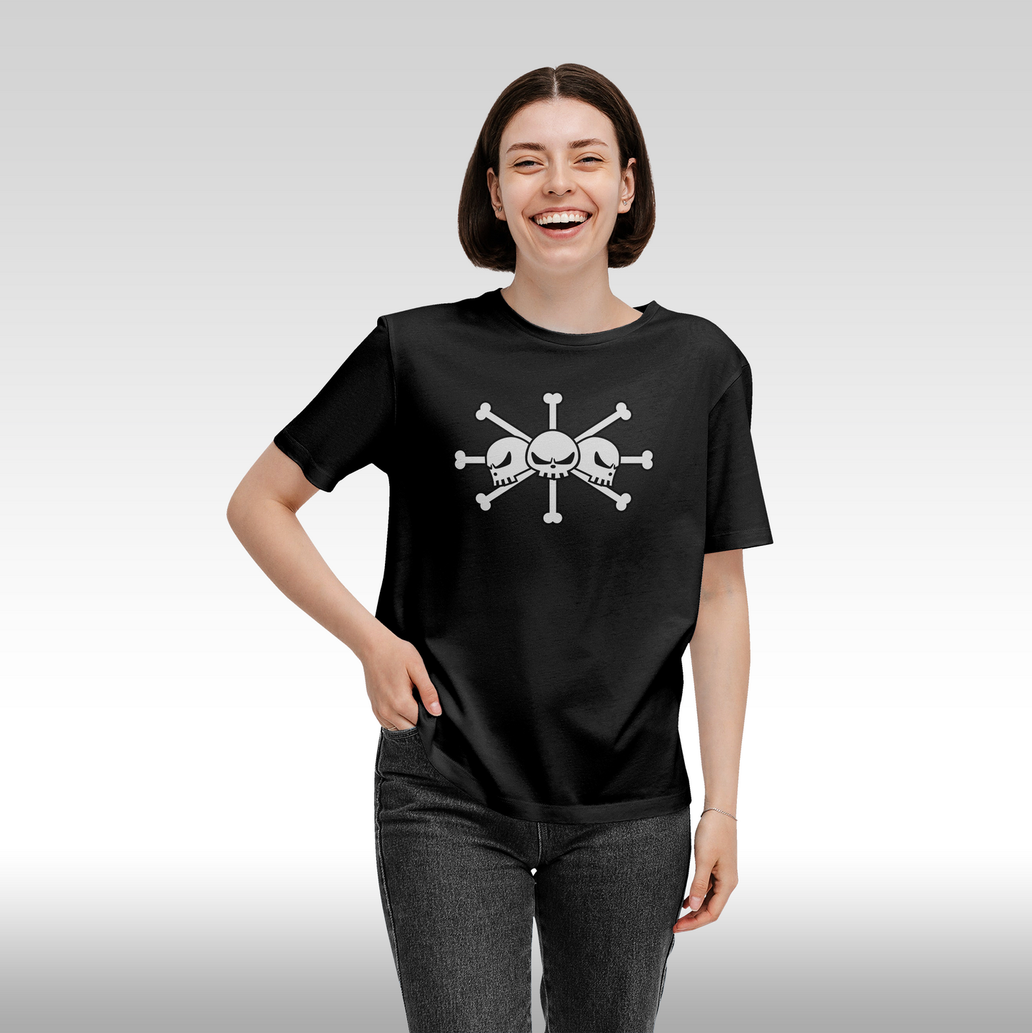 Tricou negru personalizat bumbac Fata dama anime "Blackbeard" streetwear
