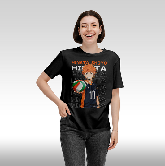 Tricou negru personalizat bumbac Fata dama anime "Hinata Shoyo" streetwear
