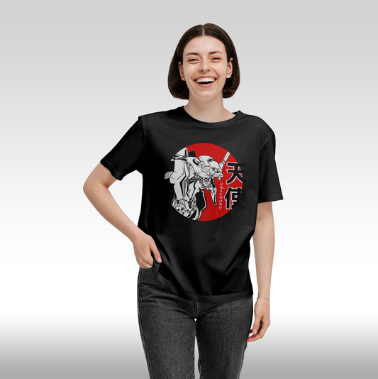 Tricou negru personalizat bumbac Fata dama anime "Neon Genesis Evangelion" streetwear
