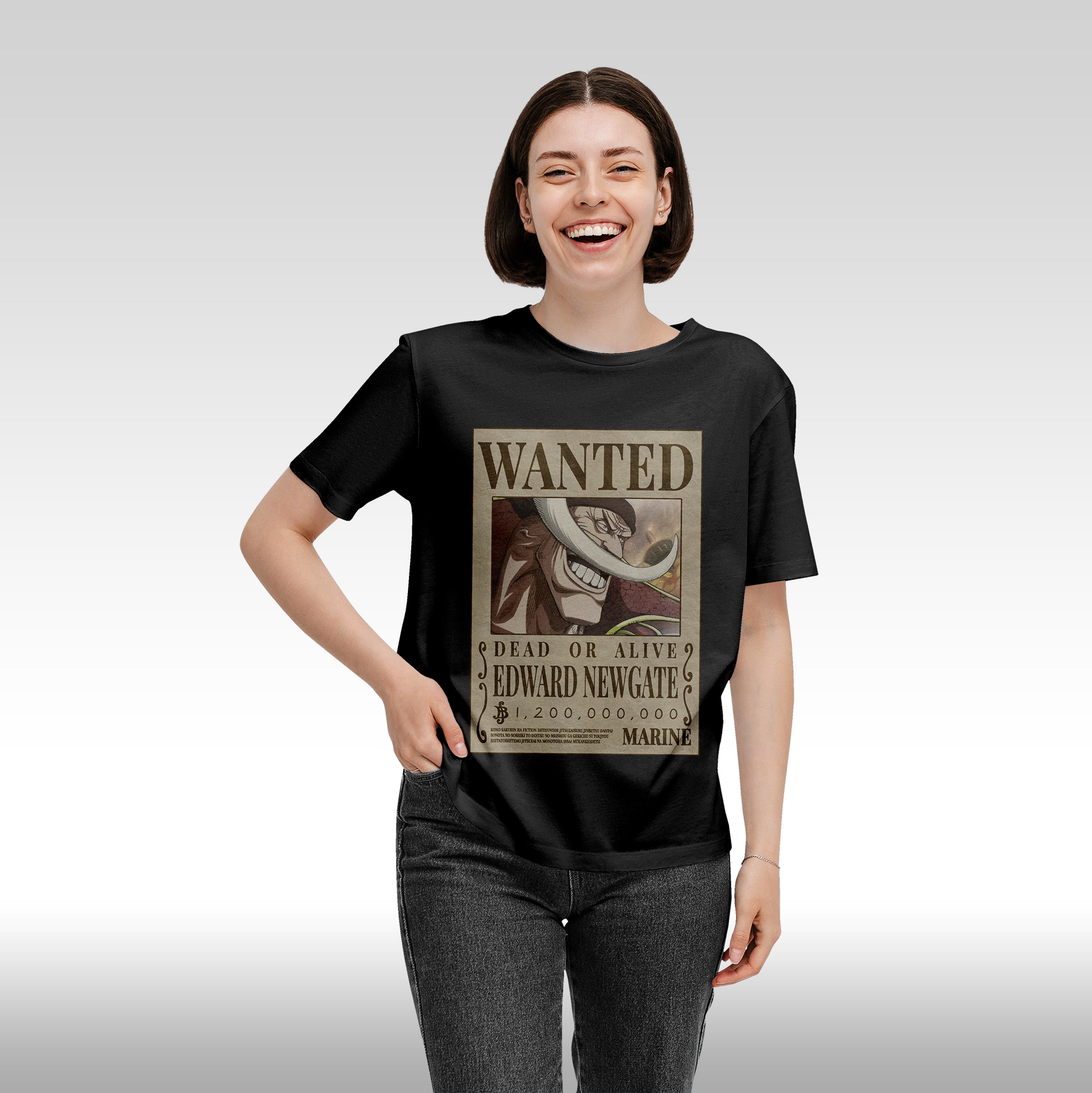 Tricou negru personalizat bumbac Fata dama anime "WANTED : Edward Newgate" streetwear
