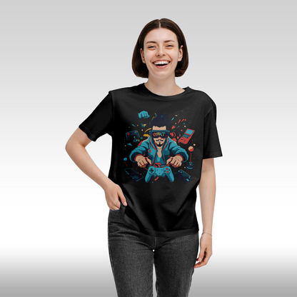 Tricou negru personalizat bumbac Fata dama gaming "G-ART" streetwear
