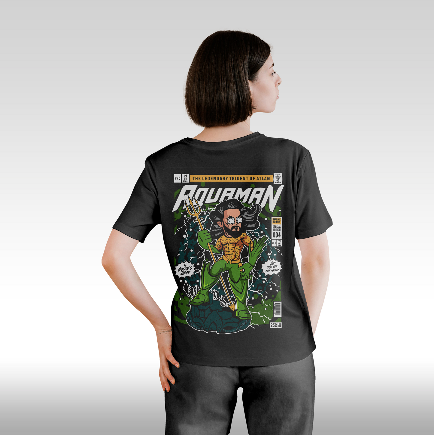 Tricou negru personalizat bumbac Fata dama urban "Aquaman" streetwear
