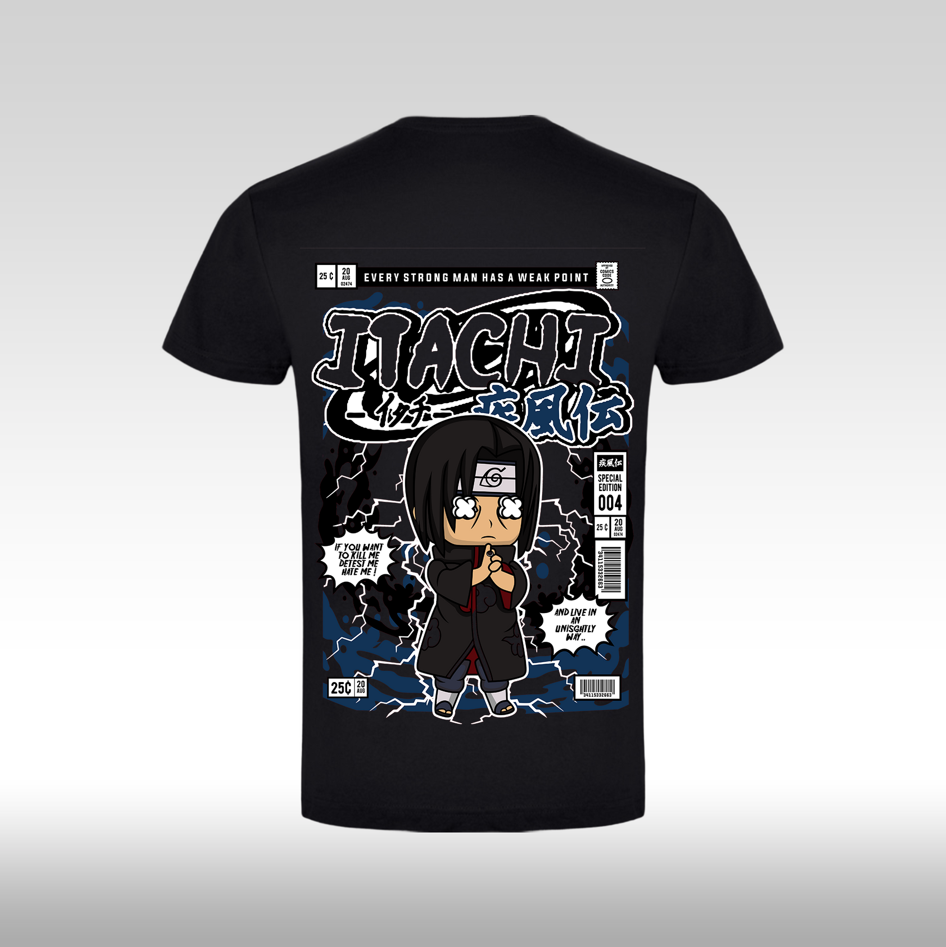 Tricou negru personalizat bumbac Spate anime "Itachi Funko" streetwear
