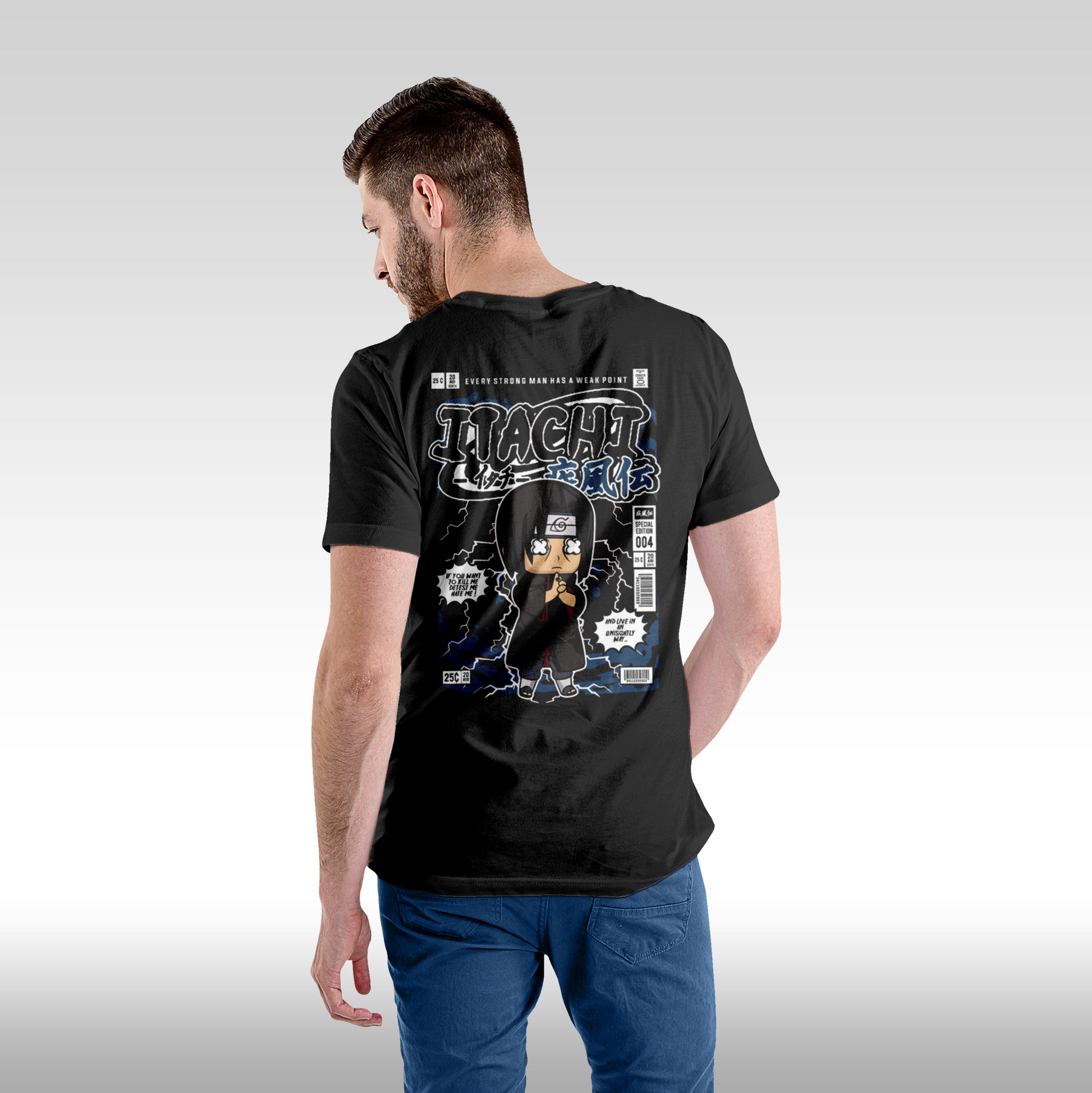 Tricou negru personalizat bumbac Spate barbat anime "Itachi Funko" streetwear