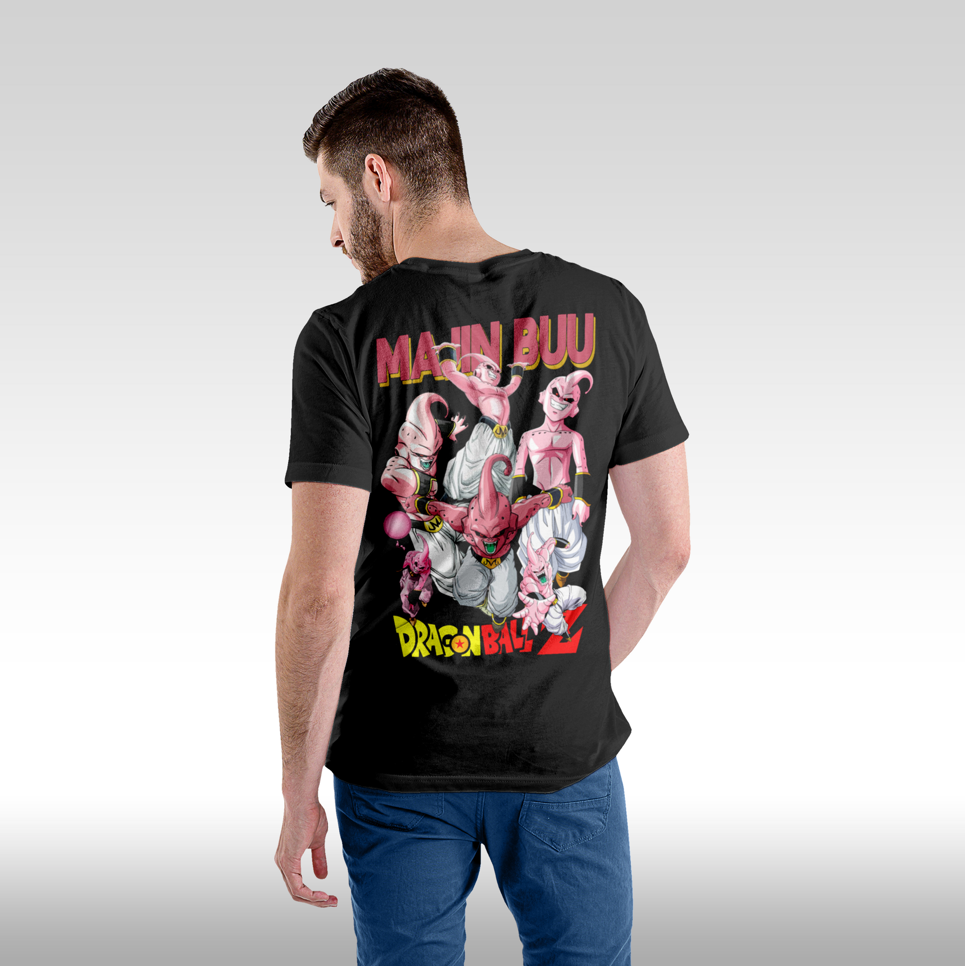 Tricou negru personalizat bumbac Spate barbat anime "Majin Buu" streetwear