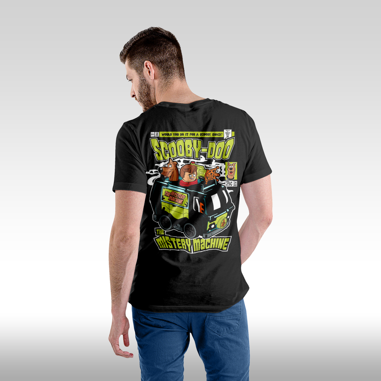 Tricou negru personalizat bumbac Spate barbat desene "Scooby-Doo The Mystery Machine Funko" streetwear
