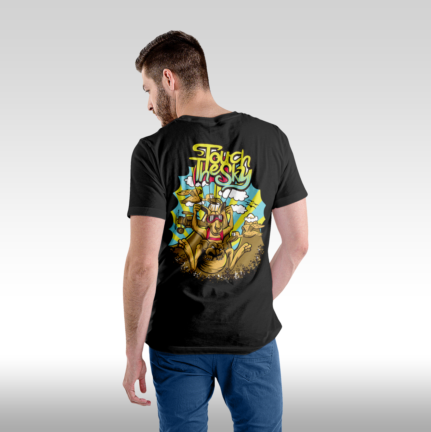 Tricou negru personalizat bumbac Spate barbat urban "Touch The Sky" streetwear