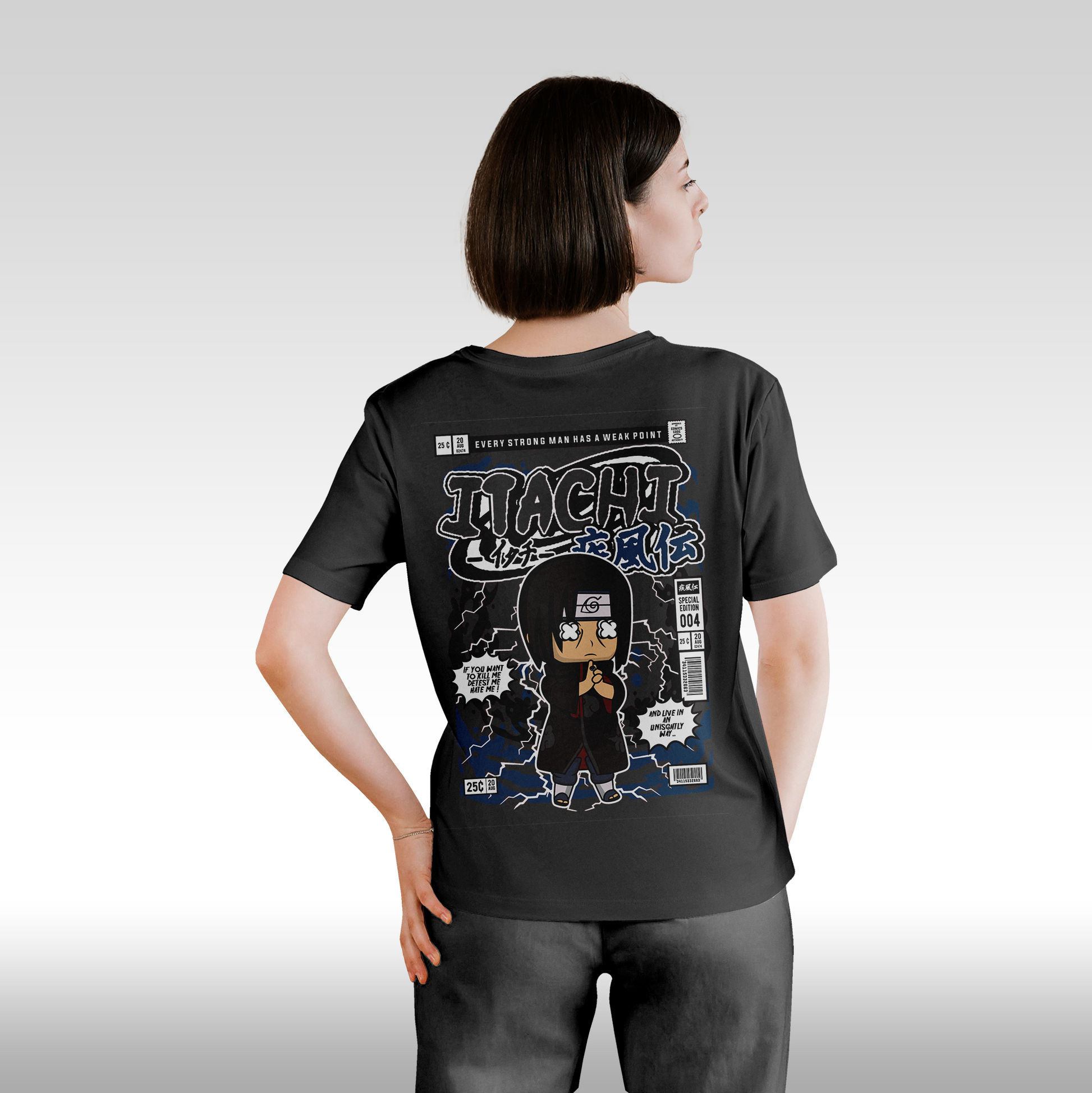 Tricou negru personalizat bumbac Spate Dama anime "Itachi Funko" streetwear