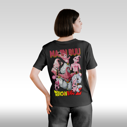 Tricou negru personalizat bumbac Spate Dama anime "Majin Buu" streetwear
