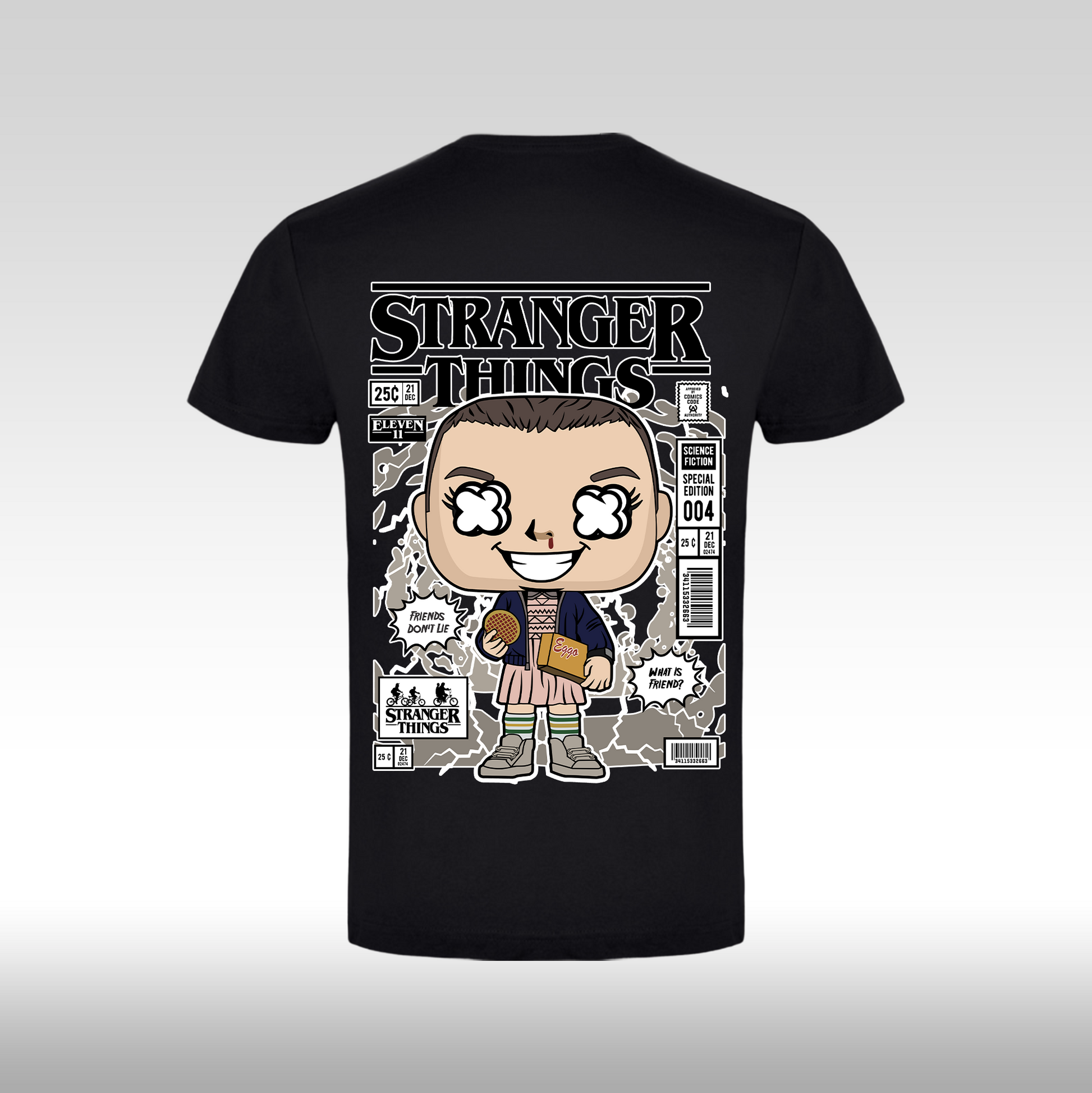 Tricou negru personalizat bumbac Spate urban "Stranger Things" streetwear