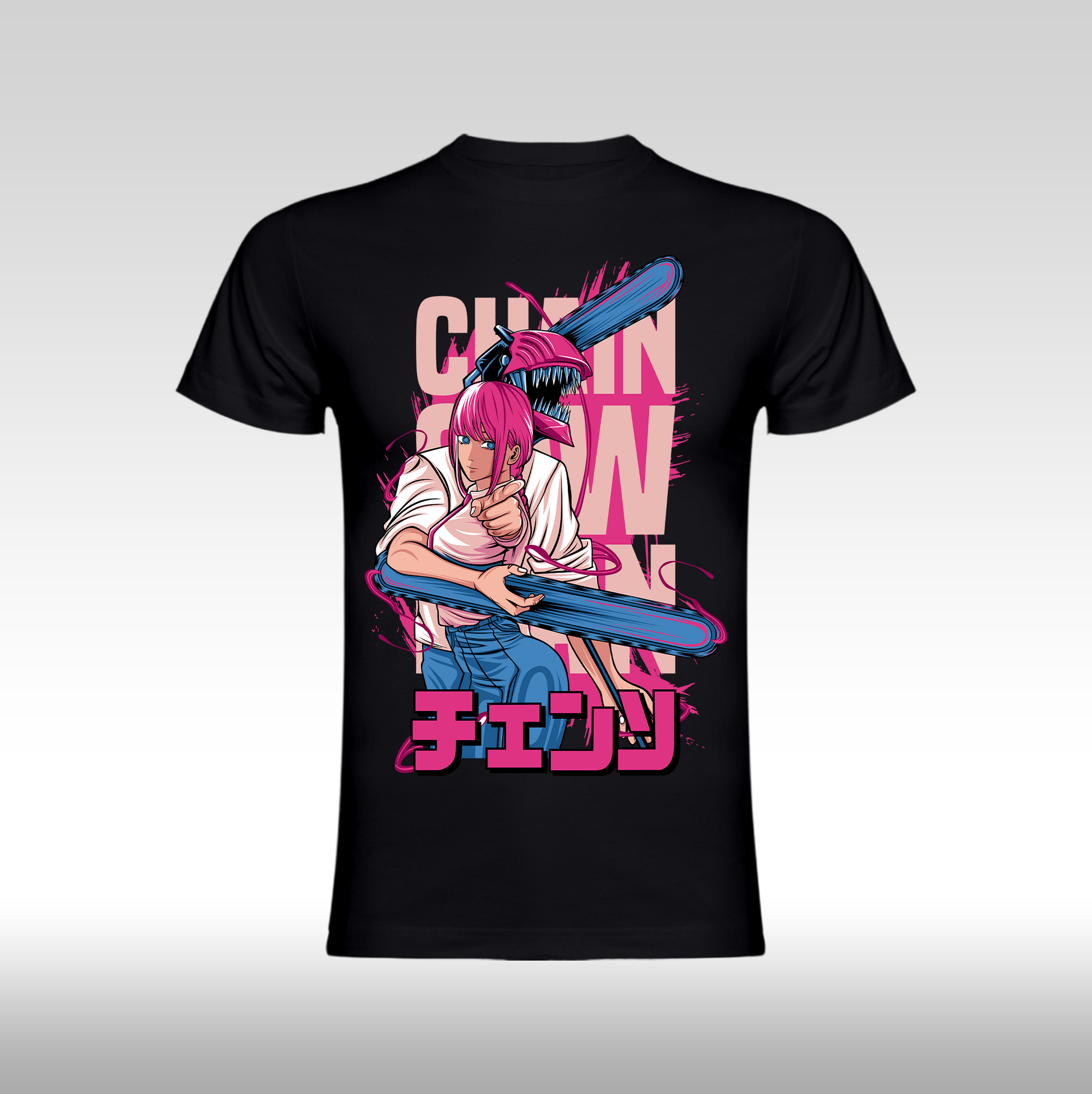 Tricou negru personalizat bumbac anime "Chainsaw Man" streetwear
