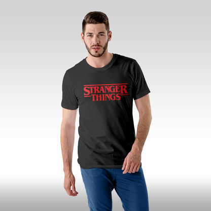 Tricou negru personalizat bumbac fata barbat urban "Stranger Things" streetwear