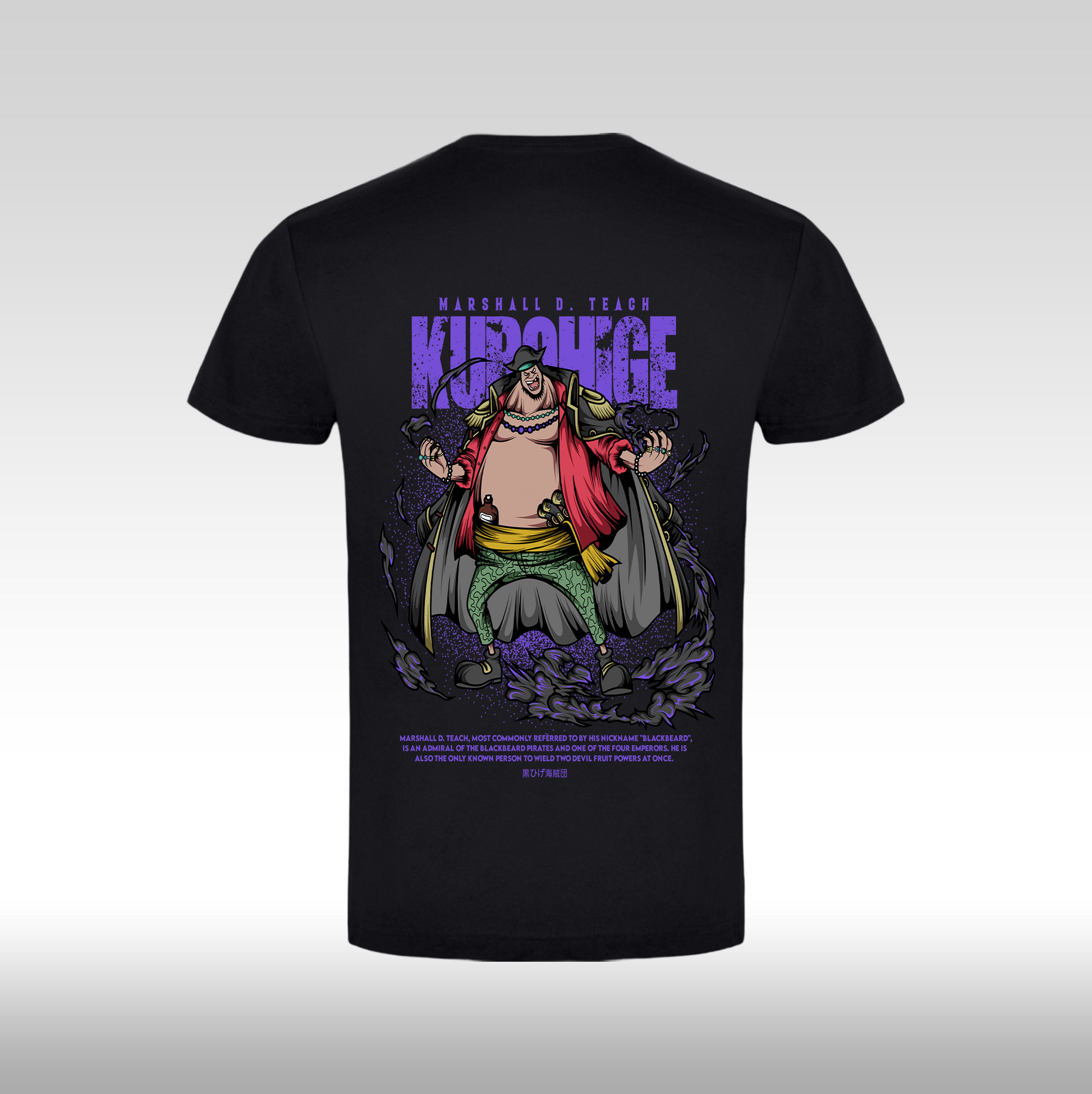 Tricou negru personalizat bumbac spate anime "Blackbeard" streetwear
