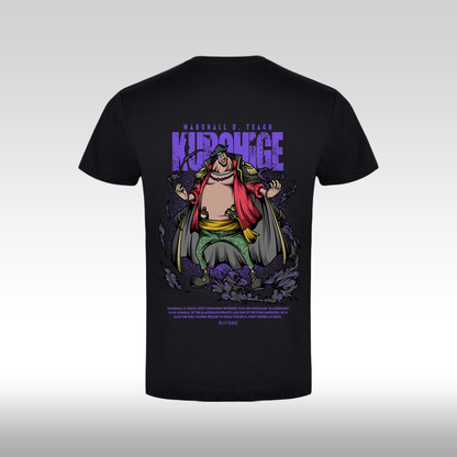 Tricou negru personalizat bumbac spate anime "Blackbeard" streetwear
