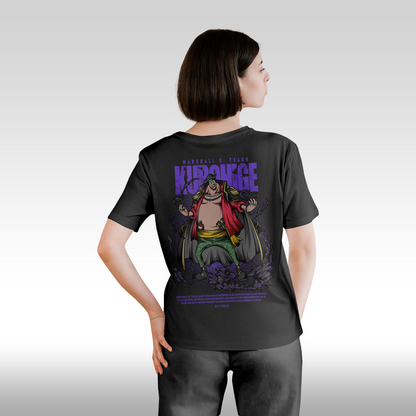 Tricou negru personalizat bumbac spate dama anime "Blackbeard" streetwear
