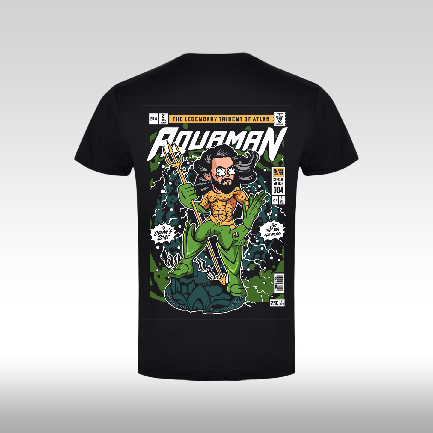 Tricou negru personalizat bumbac Fata urban "Aquaman" streetwear
