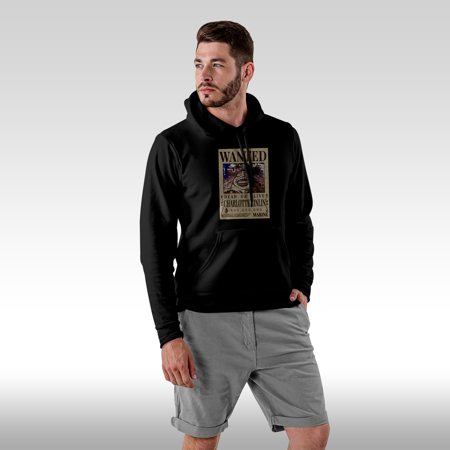 Hanorac Negru personalizat Fata barbat anime "WANTED : Charlotte Linlin" streetwear
