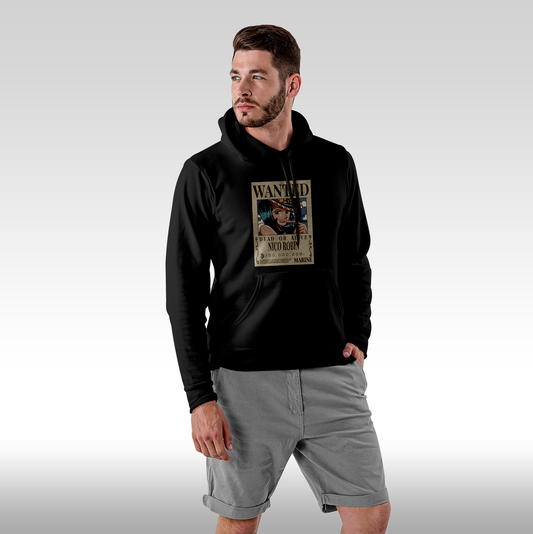 Hanorac Negru personalizat Fata barbat anime "WANTED : Nico Robin" streetwear
