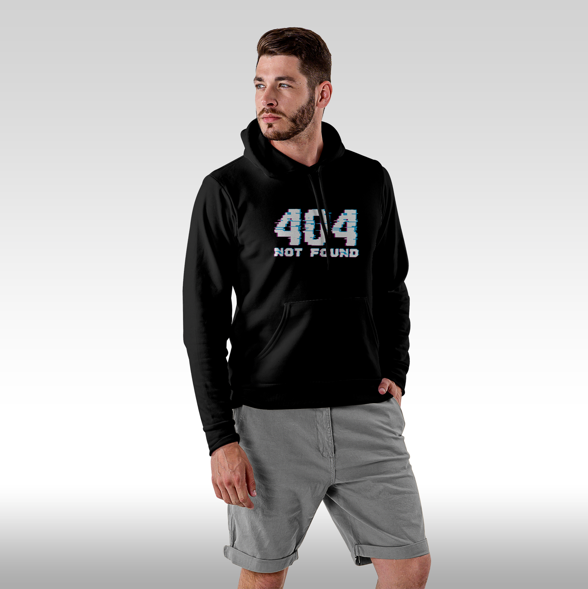 Hanorac Negru personalizat Fata barbat gaming "404 Not Found" streetwear

