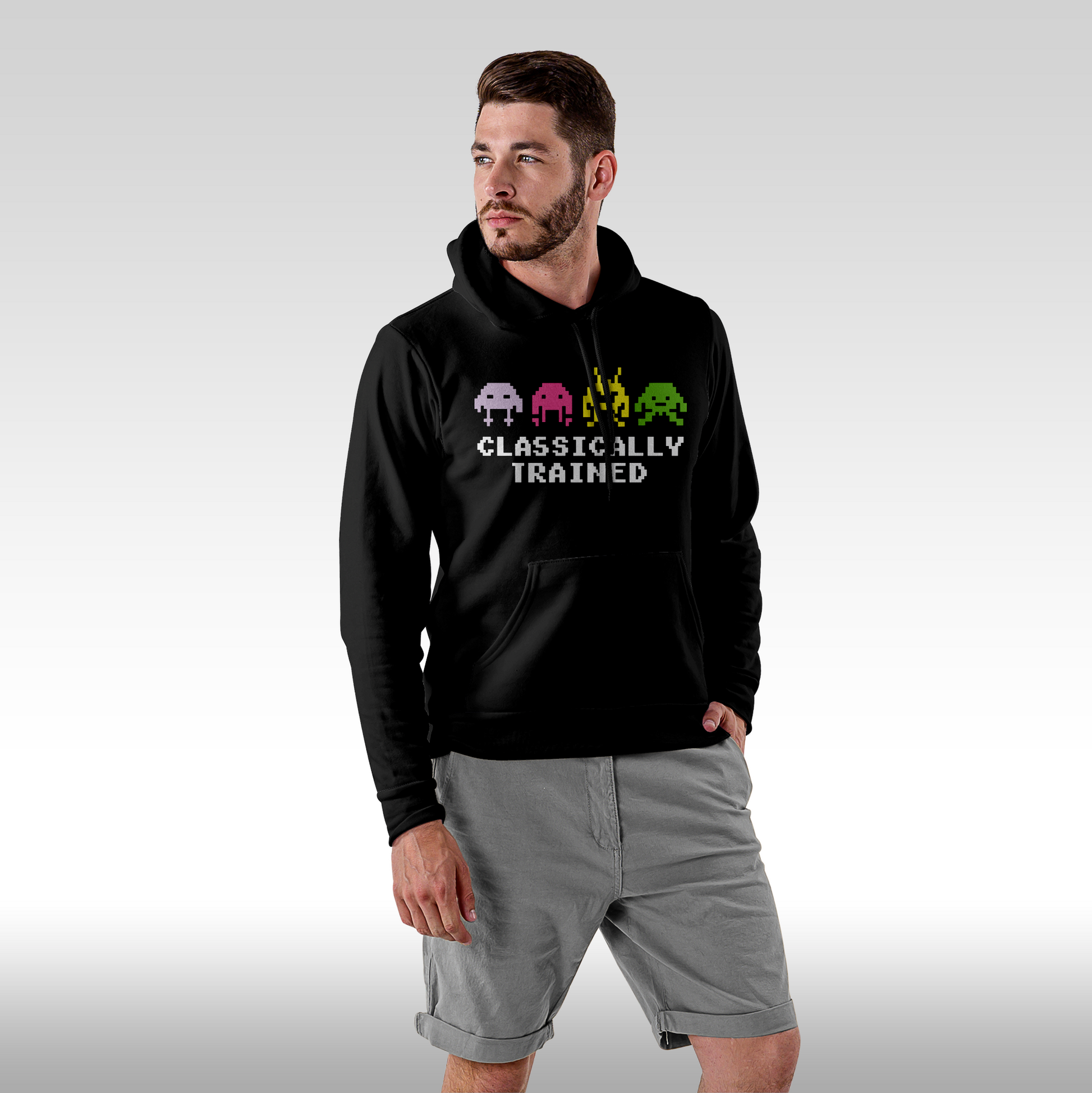 Hanorac Negru personalizat Fata barbat gaming "Classically Trained" streetwear
