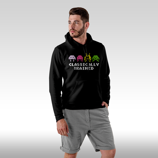 Hanorac Negru personalizat Fata barbat gaming "Classically Trained" streetwear
