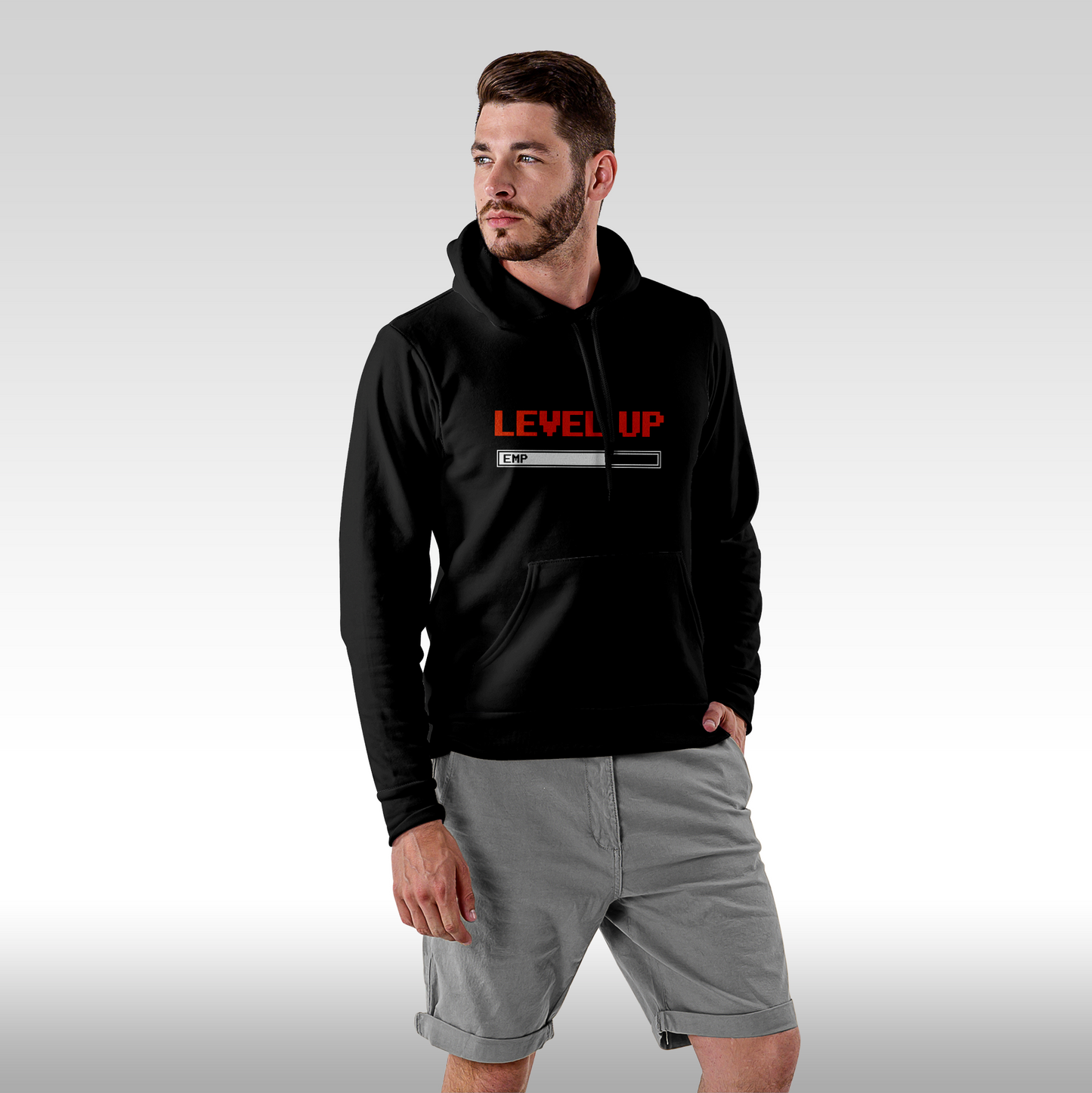 Hanorac Negru personalizat Fata barbat gaming "Level Up" streetwear
