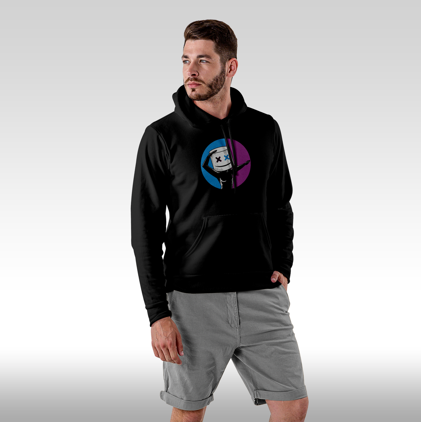 Hanorac Negru personalizat Fata barbat gaming "Marshmello Blue-Purple" streetwear
