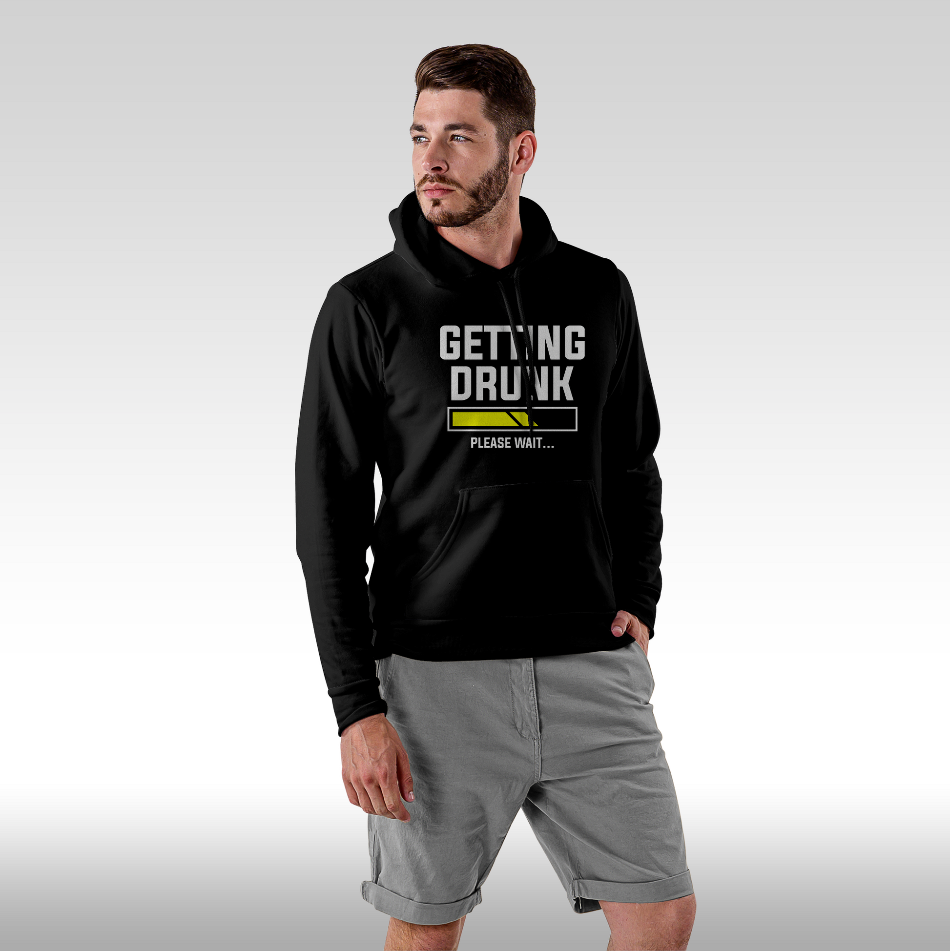 Hanorac Negru personalizat Fata barbat mesaj "Getting Drunk, Please Wait" streetwear
