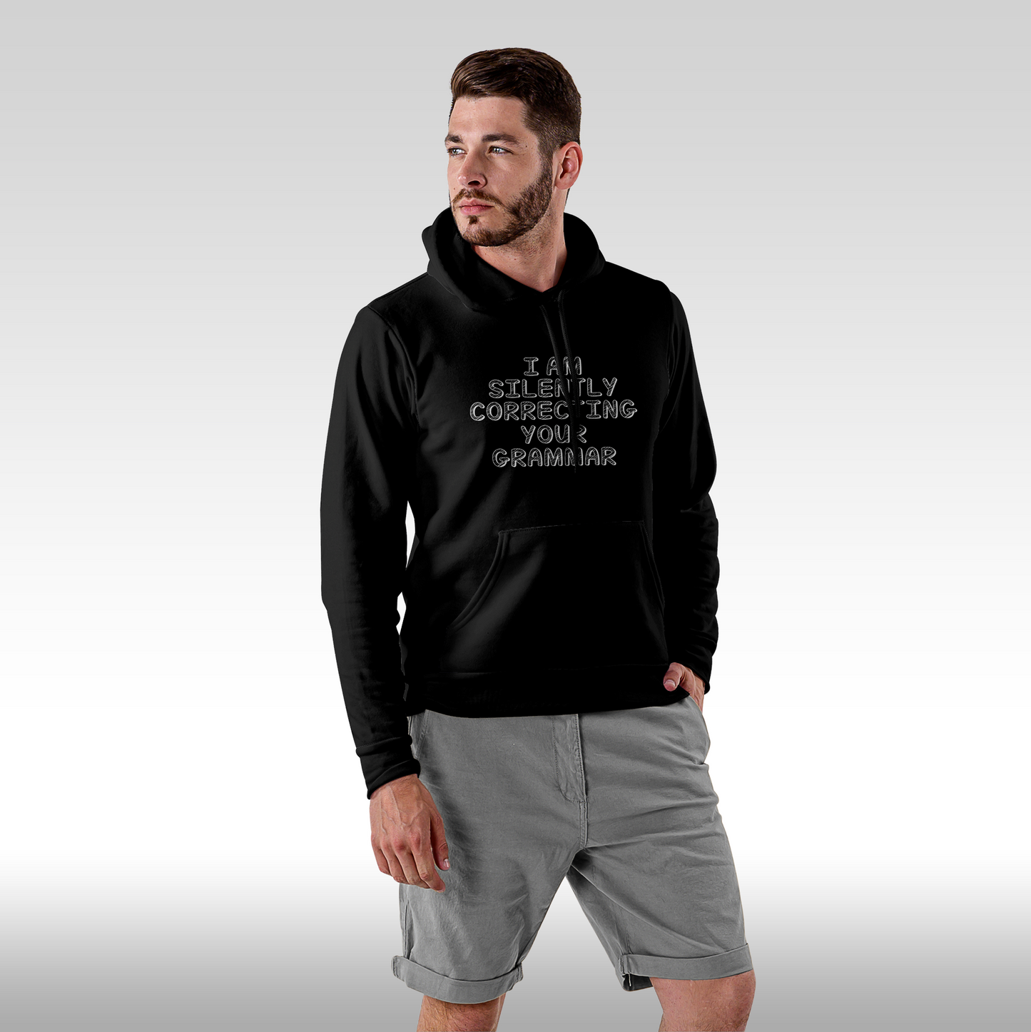 Hanorac Negru personalizat Fata barbat urban "I Am Silently Correcting You Grammar" streetwear
