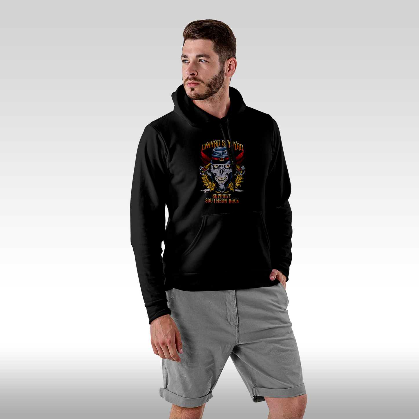 Hanorac Negru personalizat Fata barbat rock "Lynyrd Skynyrd Support Southern Rock" streetwear
