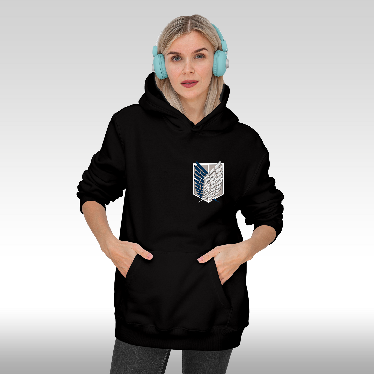 Hanorac Negru personalizat Fata Dama anime "Attack On Titan" streetwear
