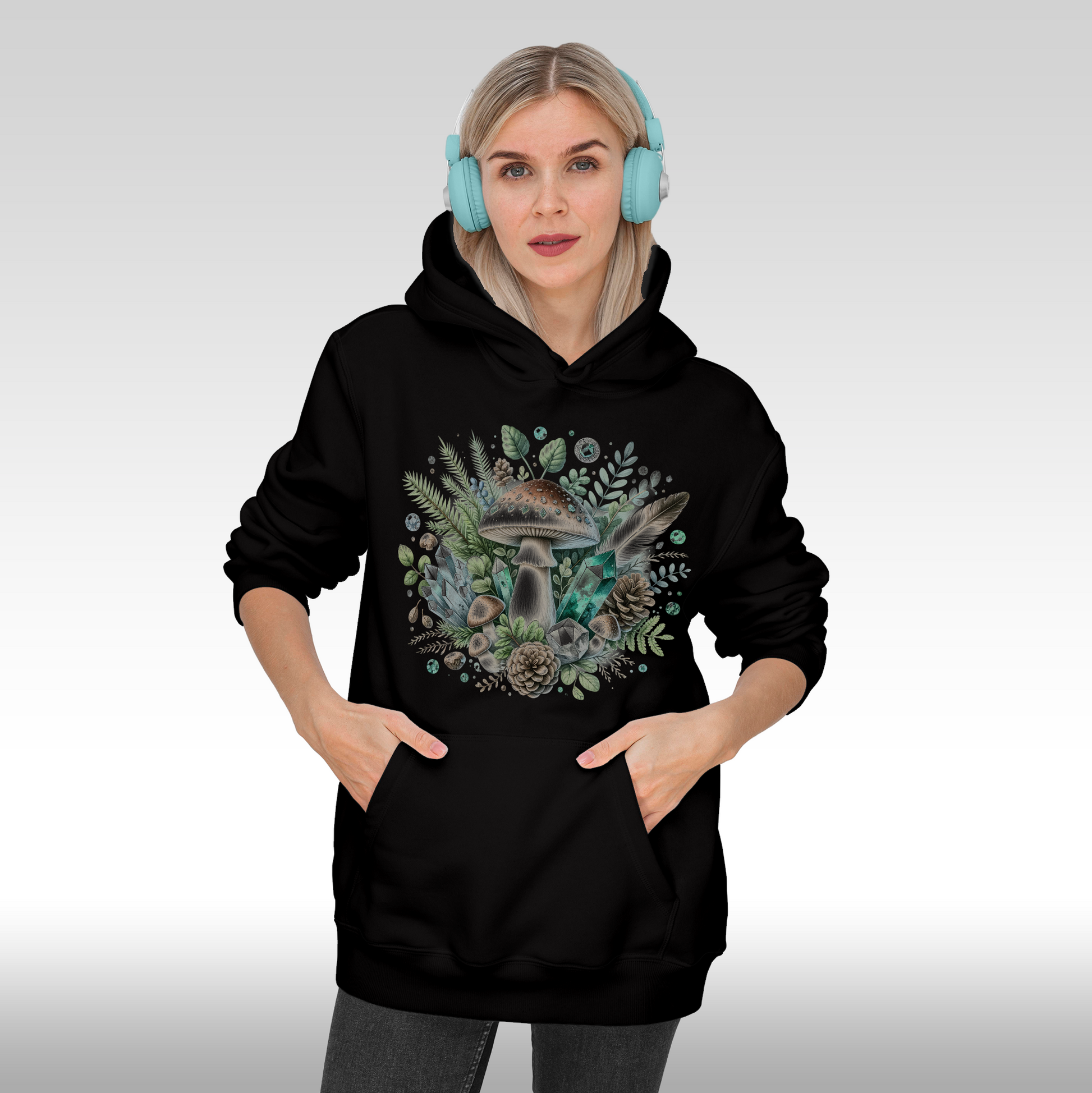 Hanorac Negru personalizat Fata Dama ciuperca "Brown Mushroom" streetwear
